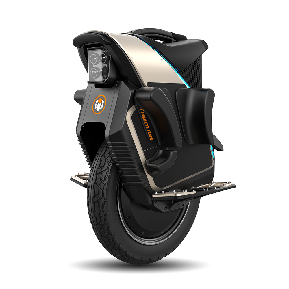 The V12S is a sleek, futuristic electric unicycle with a large wheel, advanced controls