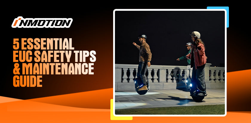 Riders practicing electric unicycle skills at night with proper safety gear, following the 5 Essential EUC Safety Tips & Maintenance Guide.