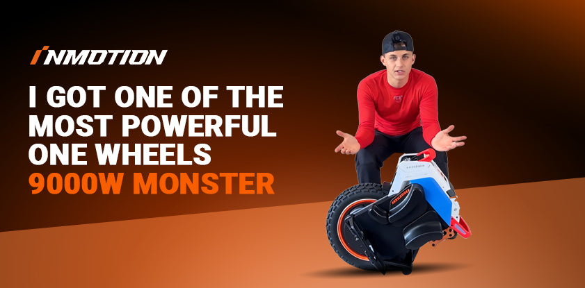 Man posing with powerful Inmotion 9000W monster electric unicycle
